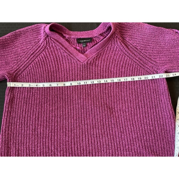 Lane Bryant Women's 22/24 Mauve Burgundy V Neck Cable Knit Sweater Slit Sleeves - Picture 6 of 11